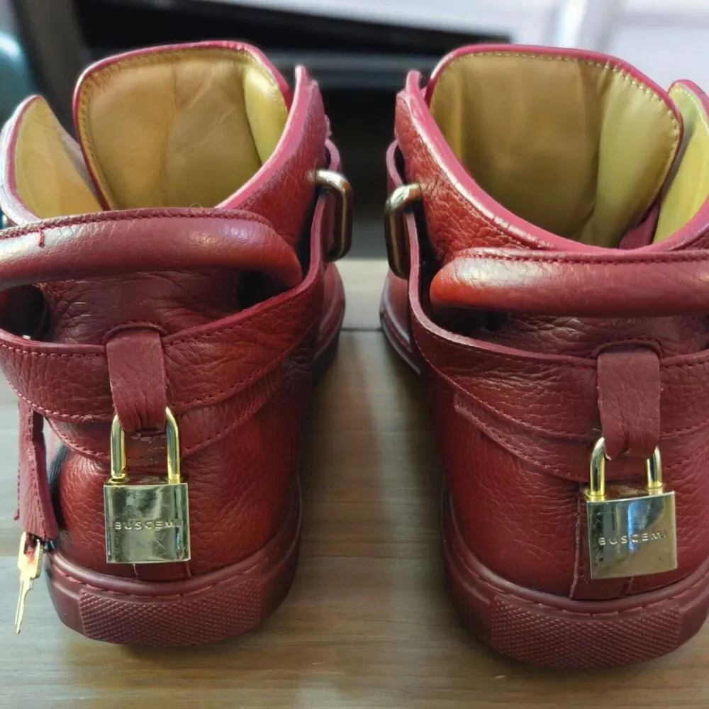 Buscemi Sneakers Mens 42 US 8.5-9 Red Leather 100MM Guts/Guts High Top Gold Lock - Picture 8 of 13